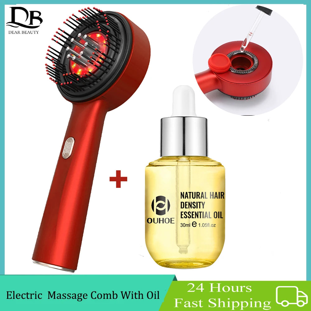 Electric Vibration Massage Comb With Hair Growth Oil Red Light Laser Therapy Scalp Liquid Applicator Brush Hair Follicle Comb