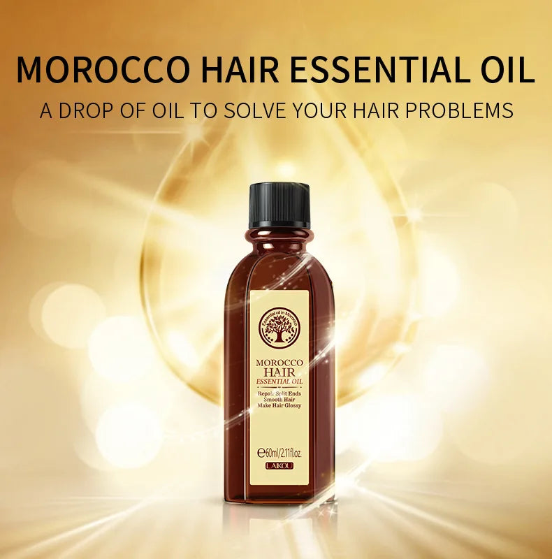 LAIKOU Morocco Hair Essential Argan Essence Oil Moisturizer Brightening Smooth Nourishing Repair Dry Damaged Hair 60ml