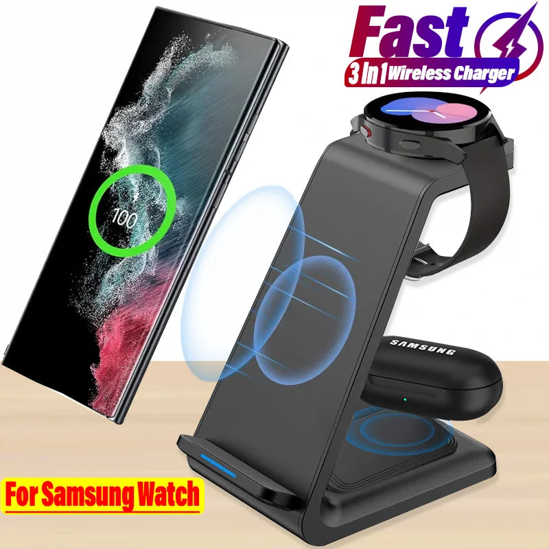 3 in 1 Wireless Charger Stand For Samsung Galaxy S23 S22 S21 Watch 6 Pro/5/4/3 Active 1 2 Buds 2 Pro Plus Fast Charging Station